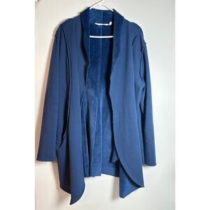 Soft Surroundings XL Blue Fleece Lined Long Line Open Front Cardigan